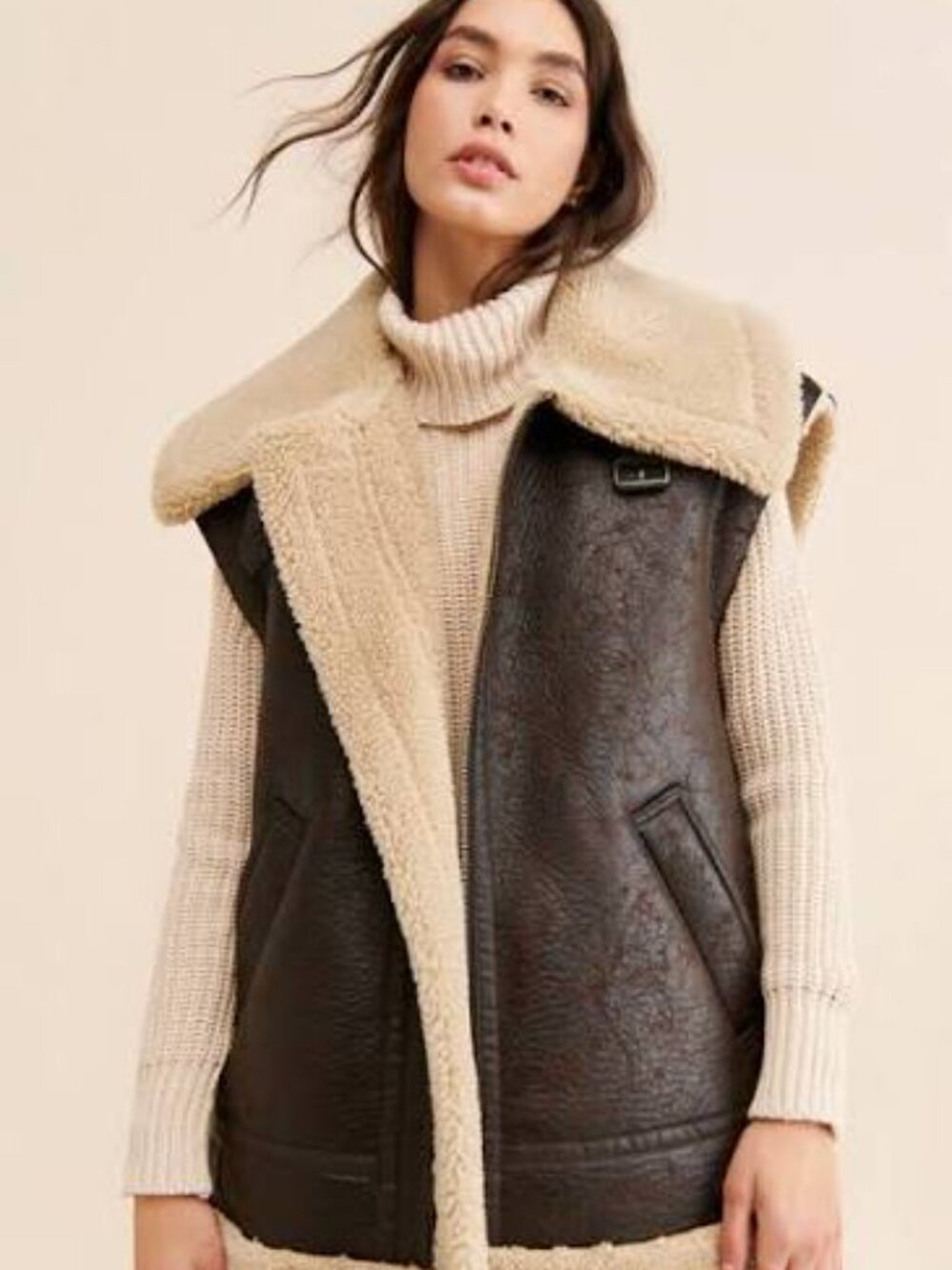 WE THE FREE BAD HABITS SHEARLING LEATHER VEST FREE PEOPLE MEDIUM